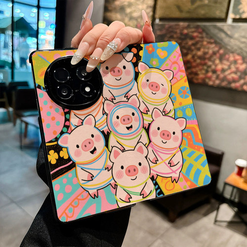 线条画小猪猪适用OPPO Find N5手机壳FIND N6新款折叠屏N4高档防摔保护套创意高级感磁吸休眠翻盖皮纹