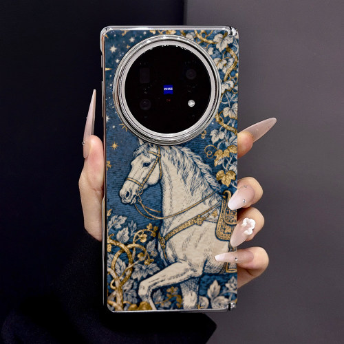 星空鎏金白马适用vivo X Fold6手机壳女款时尚xfold5/d3pro折叠屏中轴磁吸电镀贝壳纹防摔保护套带前框
