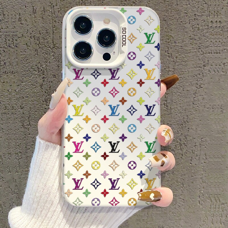 经典老花小白LV适用苹果17promax手机壳彩绘iPhone16pro磨砂彩银15个性创意14小众高级感13防摔硅胶保护套