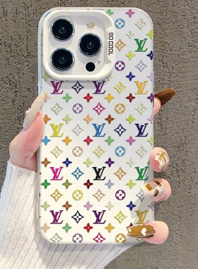 经典老花小白LV适用苹果17promax手机壳彩绘iPhone16pro磨砂彩银15个性创意14小众高级感13防摔硅胶保护套