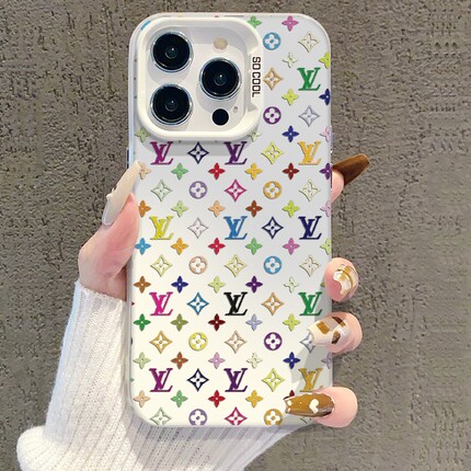 经典老花小白LV适用苹果17promax手机壳彩绘iPhone16pro磨砂彩银15个性创意14小众高级感13防摔硅胶保护套