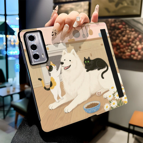 猫狗一家亲适用华为荣耀MAGIC V6 V3 Vs3手机壳MAGIC V5V2 Vs2新款折叠屏高级感磁吸休眠翻盖皮纹保护套