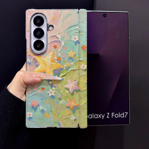 油画五角星适用三星Galaxy Z Fold5手机壳Z Fold7新款Fold6折叠屏Fold3高级感贝壳纹磁吸防摔保护套