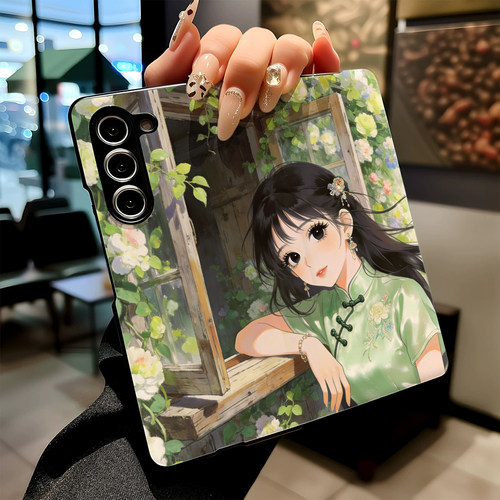 窗前少女适用三星Galaxy Z Fold6手机壳W25新款Fold5折叠Fold7防摔保护套高级感磁吸休眠翻盖皮纹
