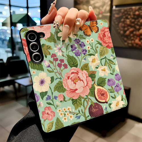 英伦玫瑰花卉绿色适用三星Galaxy Z Fold5手机壳Z Fold7新款Fold6折叠屏Fold3防摔保护套质感高级感皮纹磁吸
