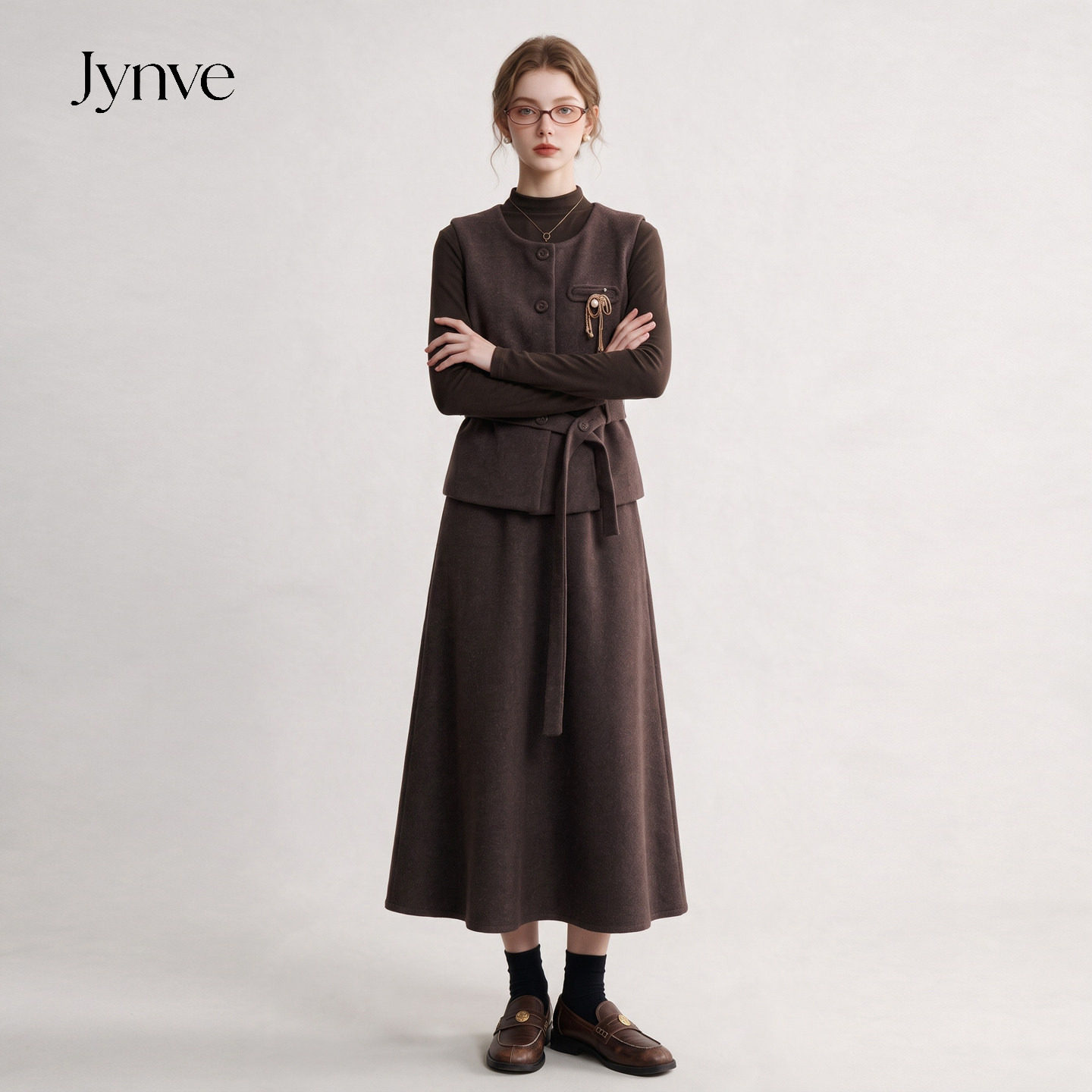 Jynve 美拉德复古小香风毛呢马甲套装女2026秋冬气质高级感三件套