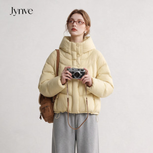 Jynve 奶黄色云朵泡芙羽绒服女2026冬季连帽短款90白鸭绒保暖外套