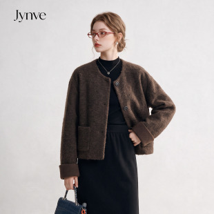 Jynve 咖啡色柔雾双面羊绒大衣女2026秋冬复古高级短款羊毛呢外套