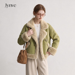 Jynve 牛油果绿麂皮绒羊羔毛外套女2026秋冬季翻领超好看皮毛一体