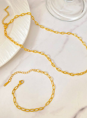 真金电镀通体钛钢新款个性十字压花项链气质时尚冷淡风跨境爆款