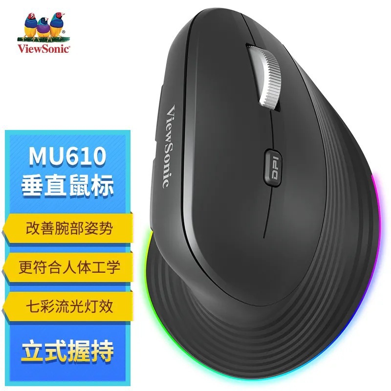 ViewSonic/优派MW610防汗防滑垂直人体工学立式发光鼠标办公游戏