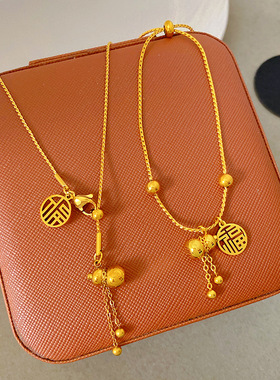 真金电镀通体钛钢新款时尚镂空福字葫芦项链气质百搭时尚跨境爆款