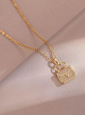 钛钢百搭H包包项链女ins风高级设计镶钻锁骨链七夕送闺蜜网红批发