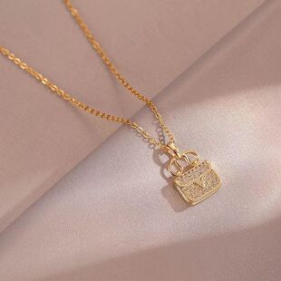 钛钢百搭H包包项链女ins风高级设计镶钻锁骨链七夕送闺蜜网红批发