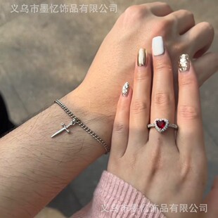 跨境TK爆款情侣一箭穿心手链戒指套装不锈钢不掉色亚马逊热销