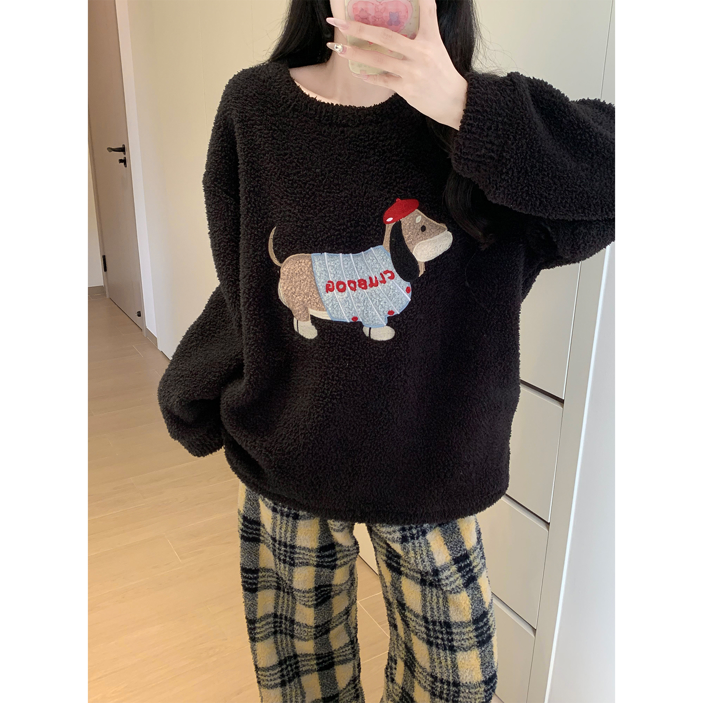 可爱小狗睡衣女冬季加厚加绒