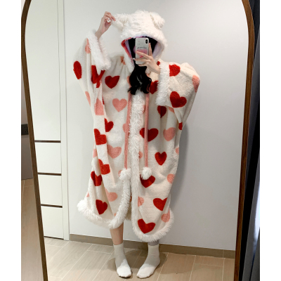 爱心珊瑚绒女款睡袍2025新款冬季