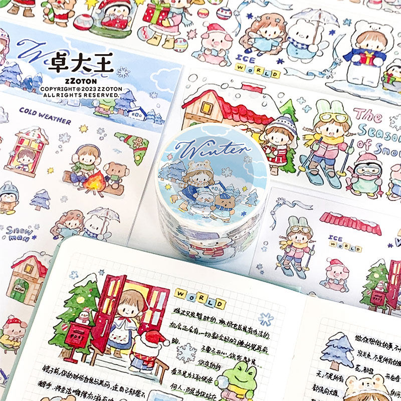 卓大王冬日小事胶带冬天季节素材原创手帐手绘手账贴纸拼贴