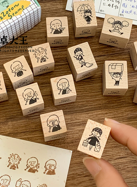 卓大王木制印章阿卓表情动作枫木手帐盖章可爱打卡日常记录