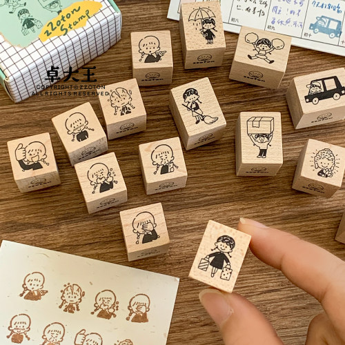 卓大王木制印章阿卓表情动作枫木手帐盖章可爱打卡日常记录
