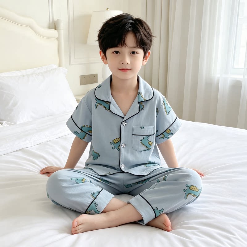 儿童睡衣短袖长裤纯棉小孩家居服