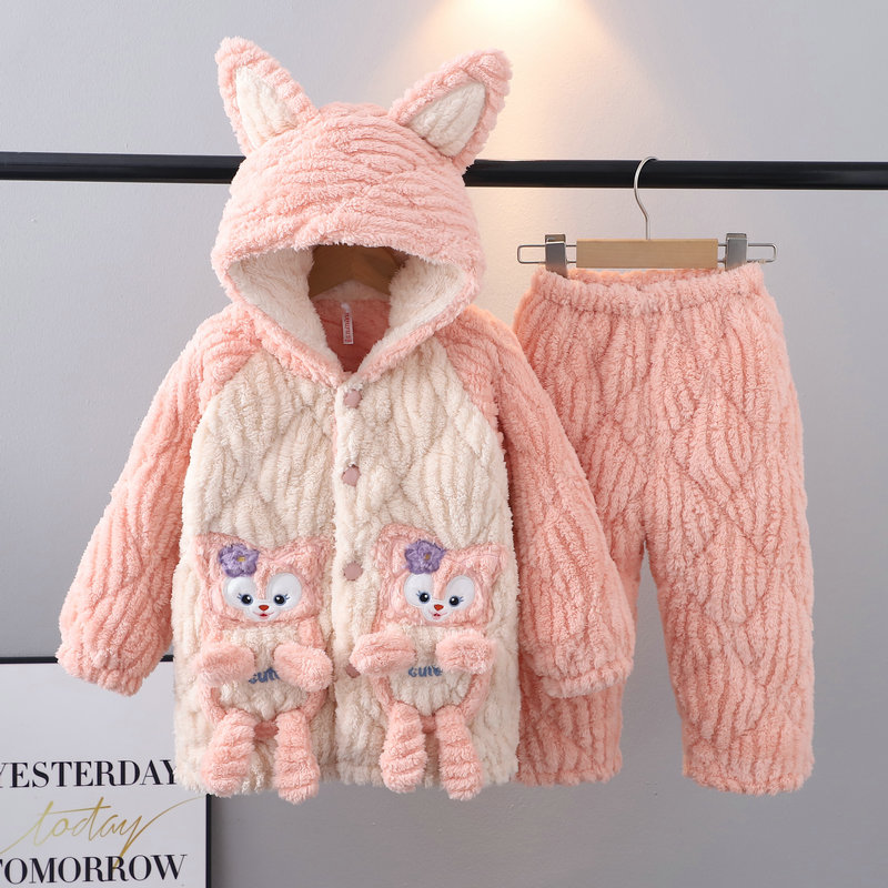 聚酯纤维北极熊冬季卡通儿童睡衣