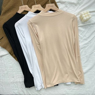 半高领打底衫 t恤紧身洋气秋衣内搭上衣 女2021秋冬中领莫代尔长袖