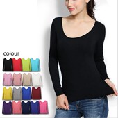 女黑色t恤 修身 打底衫 显瘦打底秋衣大码 秋冬纯色莫代尔大圆领长袖