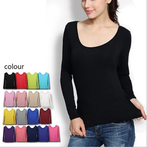 莫代尔纯色长袖修身打底t恤秋衣