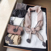 文艺森系薄款 饰 小围巾原创高品质丝巾防风护颈保暖三角巾头巾装