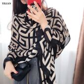 长款 2025新款 棉麻围巾女印花千鸟格时尚 披肩百搭围脖保暖网红防寒