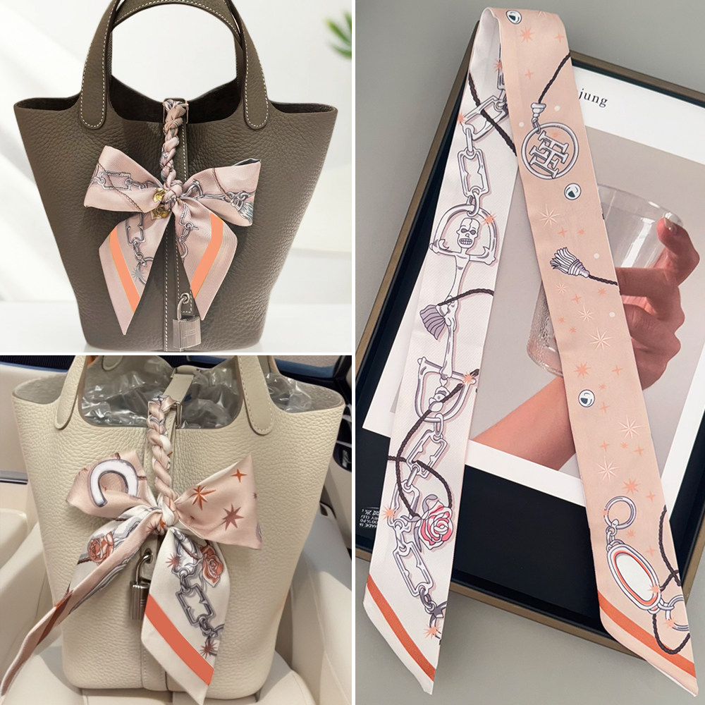 细长条系绑缠包包手柄丝巾带扎包带子缠绕装饰飘带链条印花小领巾