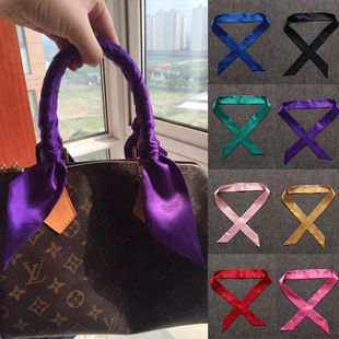 飾女服裝 纏手拎提包小絲帶幫包包手柄絲巾純色仿真絲飄帶裝 包掛件