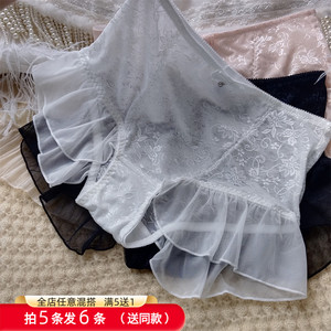 洛丽塔奢华性感蕾丝内裤中高腰包臀时尚女三角裤钻饰飞边网纱底裤