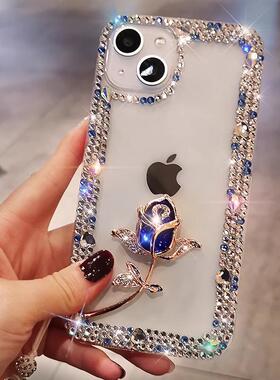 Diamond Bling Phone Cases for iPhone 16 16Pro 15 14 13 Plus Pro MAX Rhinestone Cover Glitter Rose