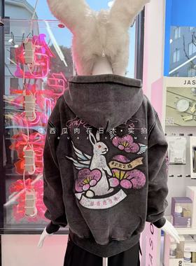 日本订购 fr2梅系列限定 兔兔樱花爱心拉链连帽卫衣