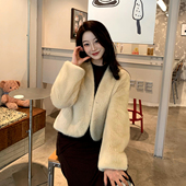 进口紫金天鹅绒百搭上衣 水貂皮草外套女 2025秋冬新款 V领短款