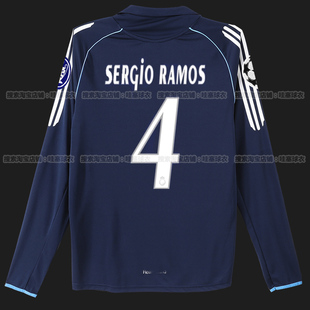 0506皇马复古球衣客场4拉莫斯齐达内贝克汉姆9大罗长袖足球服波衫