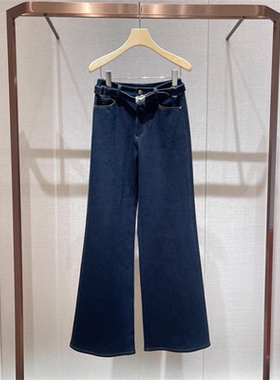 2024年冬季新款深蓝色通勤复古高腰休闲阔腿微喇牛仔长裤Q162501E