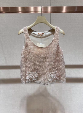 2025年春季新款高定气质镂空钉珠拼接花朵无袖背心女上衣R801101A