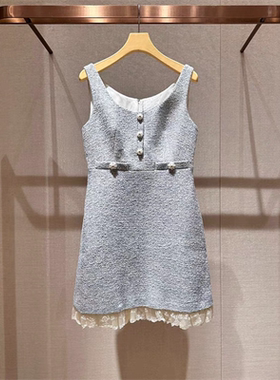 2024年秋季新款蓝色小香风拼接蕾丝小个子吊带连衣裙女Q141602D