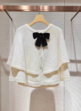 2026春季新款千金风拼接假两件蝴蝶结斗篷型针织开衫上衣XSJ1M06C