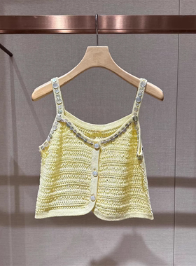 2025夏季新款拼接纽扣镂空小个子针织无袖吊带开衫女上衣R125002B