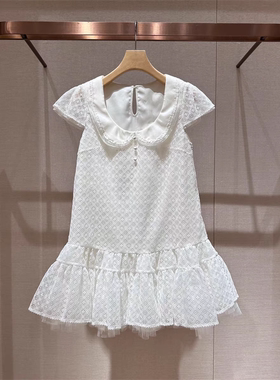 2025年夏季新款娃娃领拼接网纱刺绣镂空A字显瘦连衣裙女R121102B