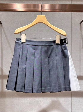 2024年秋季新款时尚拼接网纱百褶裙高腰显瘦短款半身裙女Q148102E