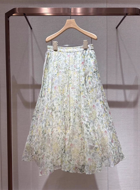 2025夏季新款松紧腰印花拼接网纱A字显瘦中长款半身裙女R124503B