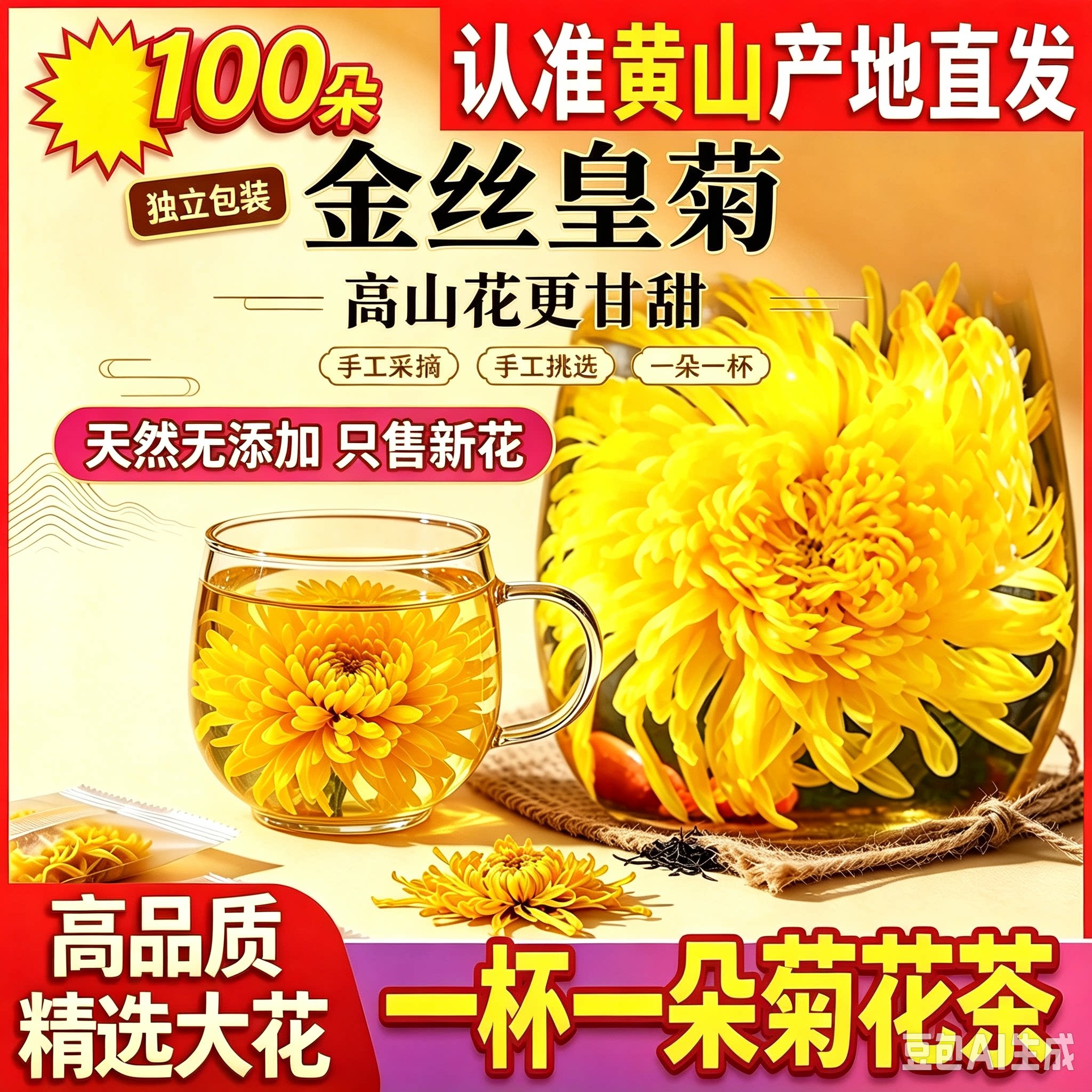 精选头茬金丝皇菊茶菊花枸杞茶菊花贡菊熬夜清火去火正品独立包装