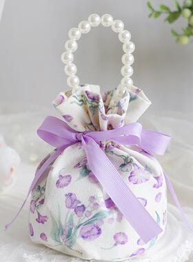 高级感结婚喜糖袋伴手礼手提仙女袋糖果盒空布袋免折叠回礼ins风