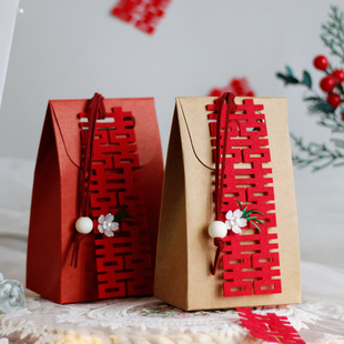 新款牛皮纸喜糖盒结婚糖果盒子伴手礼袋子婚礼空盒新中式国风礼盒