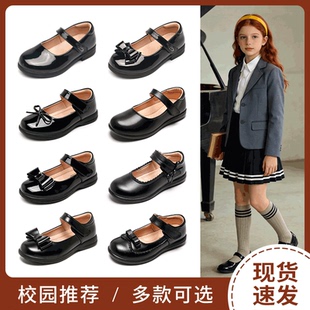 女童黑色皮鞋真皮演出鞋表演鞋校园英伦风儿童小学生软底单鞋校鞋